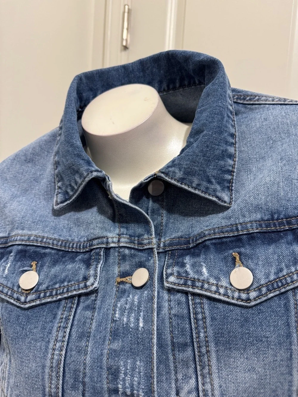 Classic Blue Denim Distressed Jean Jacket